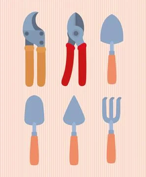 Six garden tools Stock Illustration