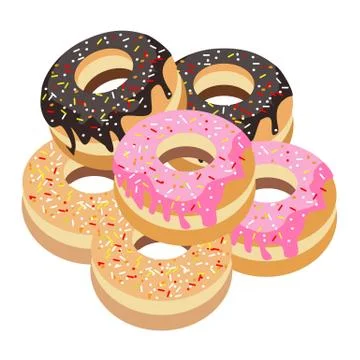 Six Glazed Donuts Assortment on White Background Stock Illustration