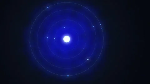 Six glowing blue digital light flares with concentric rings pulsing slowly .. Stock Footage 340908356