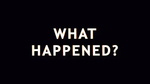 Six glowing text panels asking WHAT HAPPENED against a dark background with.. Stock Footage 344032260