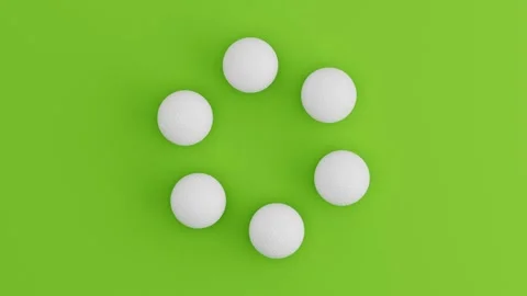Six Golf Balls Rolling in Circular Loop on Green Background. Seamless 3D Render Stock Footage 339594500