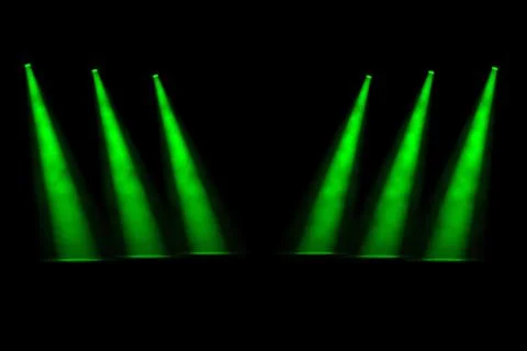 Six green angled spotlight beams Stock Illustration