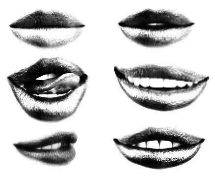Six Halftone Lips in Different Expressions Иллюстрация