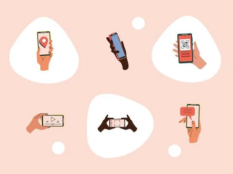 Six hands using smartphones Stock Illustration
