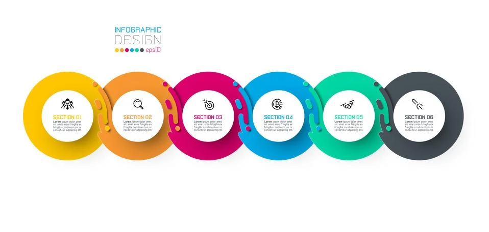 Six harmonious circle infographics. Stock Illustration