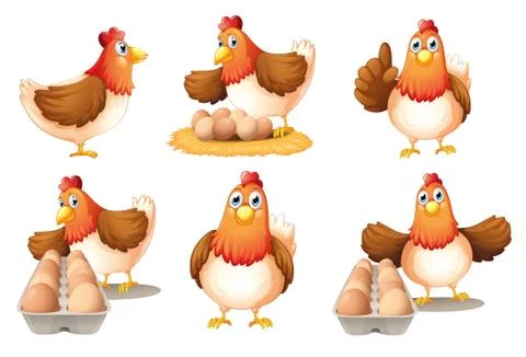 Six hens Stock Illustration