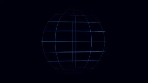 Six identical glowing grid spheres slowly rotating on a dark background Stock Footage 340902979