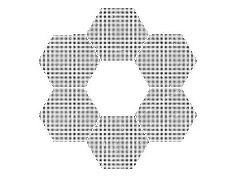 Six interconnected hexagons forming abstract geometric pattern with dots. Stock Illustration