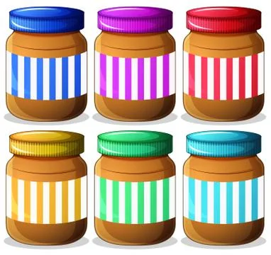 Six jars of peanut butters Illustrazione stock