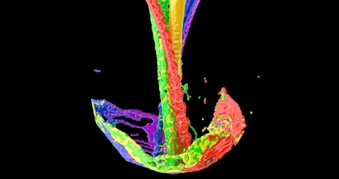 Six jets of liquid of different colors are mixed. Rainbow graphic. Brush stroke Stock Footage 128057465