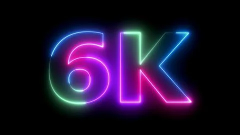 Six k neon lights numbers letters black background Stock Illustration