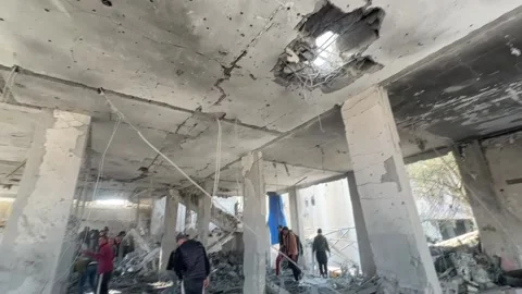 Six killed in second Israeli attack on policemen in Gaza humanitarian zone, Khan Video stock 296747243