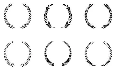 Six Laurel honor wreath vector in black. Left and Right single. Stock Illustration