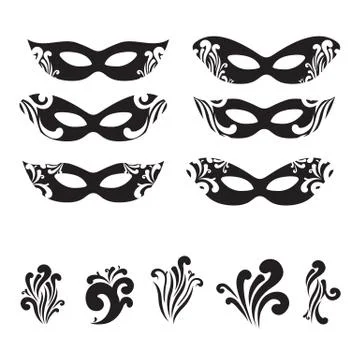 Six Masquerade mask silhouettes 库存插图