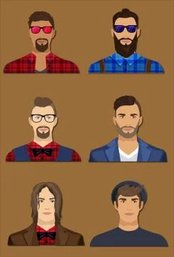 Six men character avatars Stock Illustration