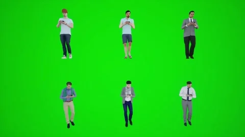 Six men walking down the main street and talking on the phone from the front Video stock 252661630