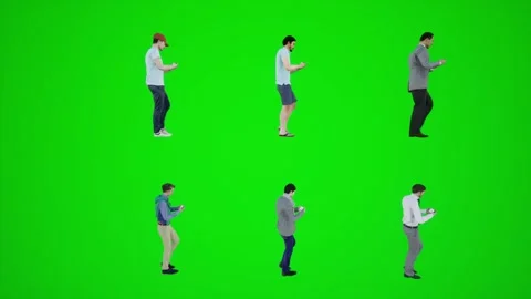 Six men walking down the main street and talking on the phone from the side Stock-Footage 252661634