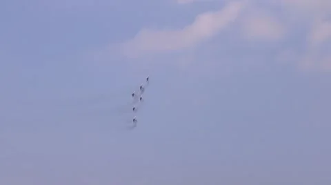 Six Mig 29 fly in sky on airshow Wings of Parma Stock Footage 58534668