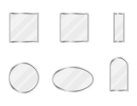 Six mirrors with metallic frames in square, rectangular, circular, oval イラスト素材