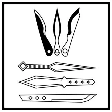 Six monochrome contour throwing knives Stock Illustration
