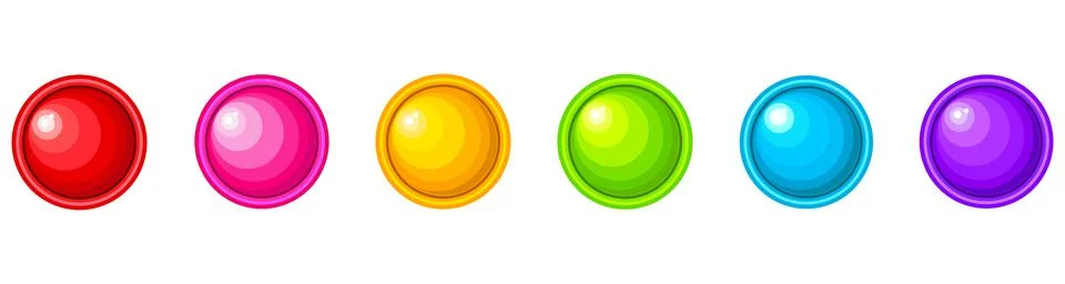Six multi-colored balls, rainbow color on a white background. Stock Illustration