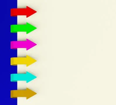 Six multicolored arrow tabs over paper for menu list or notes Ilustración de archivo