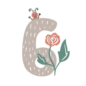 Six. Number 6. Abstract math kids alphabet. School child graphic vector Stock Illustration