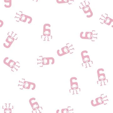 Six number character glyph vector seamless pattern Illustrazione stock