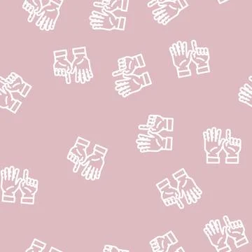 Six number hand gesture line vector seamless pattern Stock Illustration
