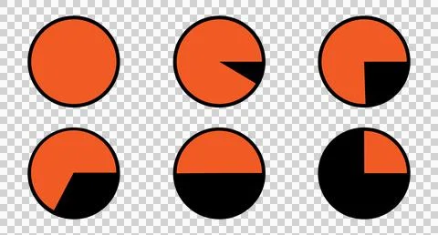 Six Orange and Black Pie Charts on White Background Stock Illustration