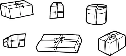 Six outline gift boxes Stock Illustration