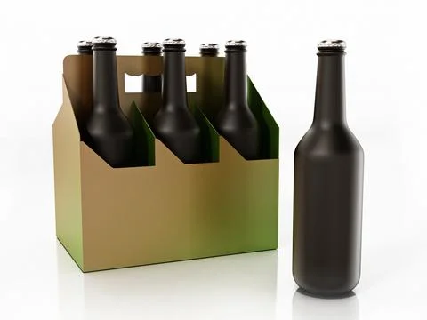 Six pack of beer isolated on white background. 3D illustration Stock Illustration