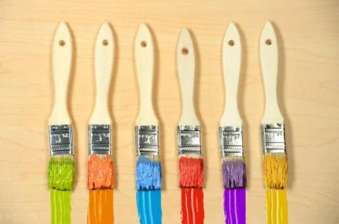 Six Paintbrushes with Different Colors Stock Photos