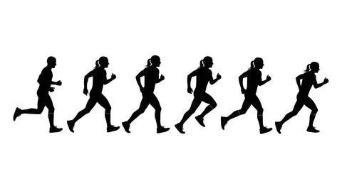 Six Phases of Running Motion Profile Silhouettes Stock Illustration