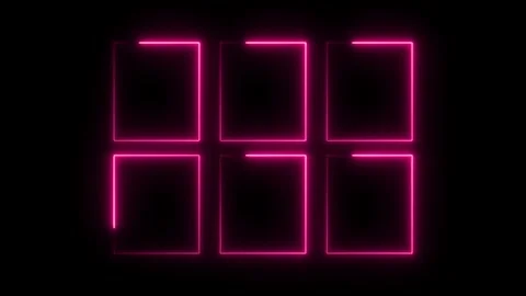 Six pink neon rectangle frames animation on black background for presentation Video stock 308713182