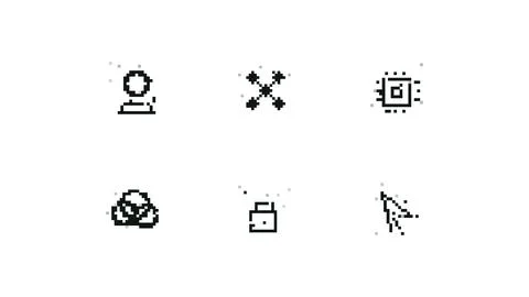 Six Pixel Interface Icons with Lock and Cursor Vector Stockillustratie