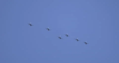 Six planes in flight, 4K Stock Footage 222093203