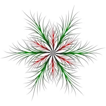 Six-pointed star with thin twigs green and red color Stock Illustration