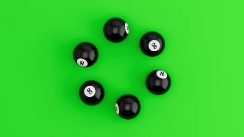 Six Pool 8 Balls Rolling in Circular Loop on Green Background. Seamless 3D Stock Footage 339594628