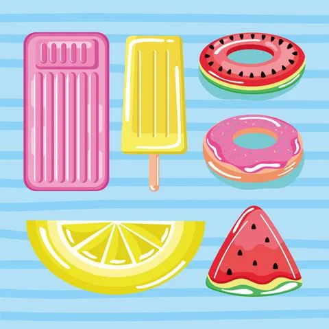 Six pool floats icons 스톡 일러스트