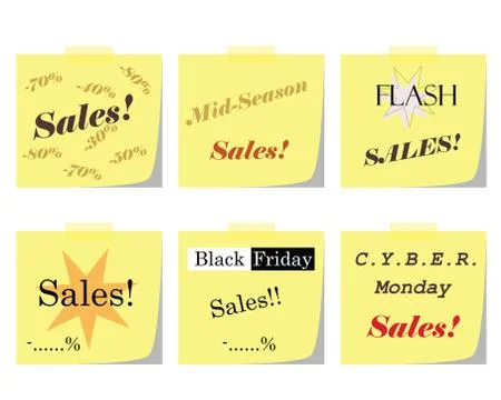 Six post paper notes vector set with business sales logos Stock Illustration