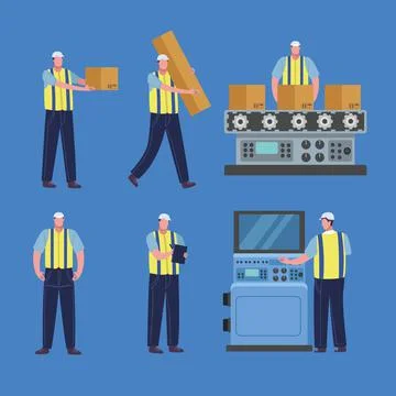 Six production workers Stock Illustration