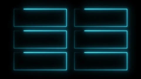 Six rectangular blue neon frames glowing brightly on dark background Stock Footage 308713031