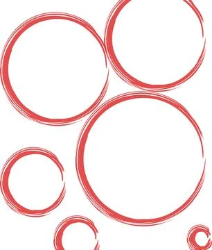 Six red circles painted with a brush on a white background Stock Illustration