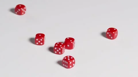 Six red dices rolling in slow motion Stock Footage 161955306