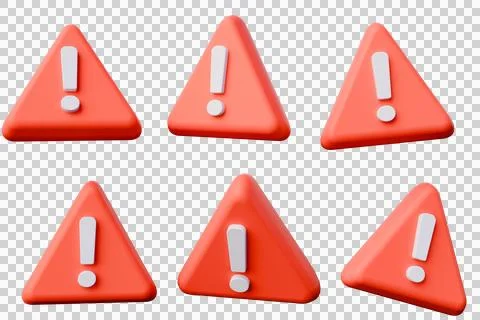 Six red triangle warning signs with white exclamation mark, Stock Illustration
