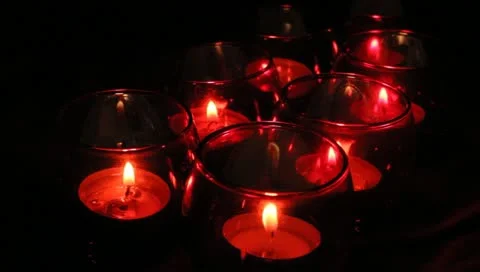 Six red votive candles Stock Footage 11019594