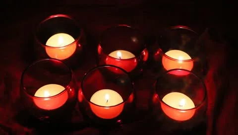 Six red votive candles Stock Footage 11019613
