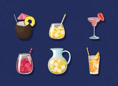 Six refresh drinks Stock Illustration