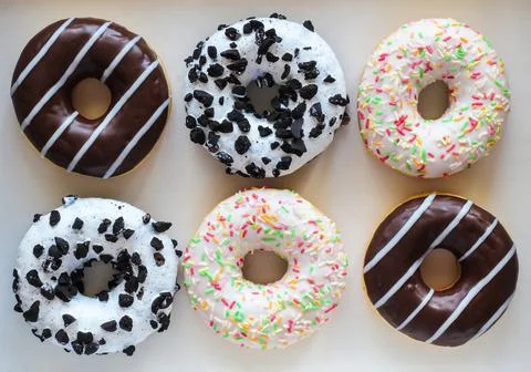 Six ring donut with different glaze Stock Photos
